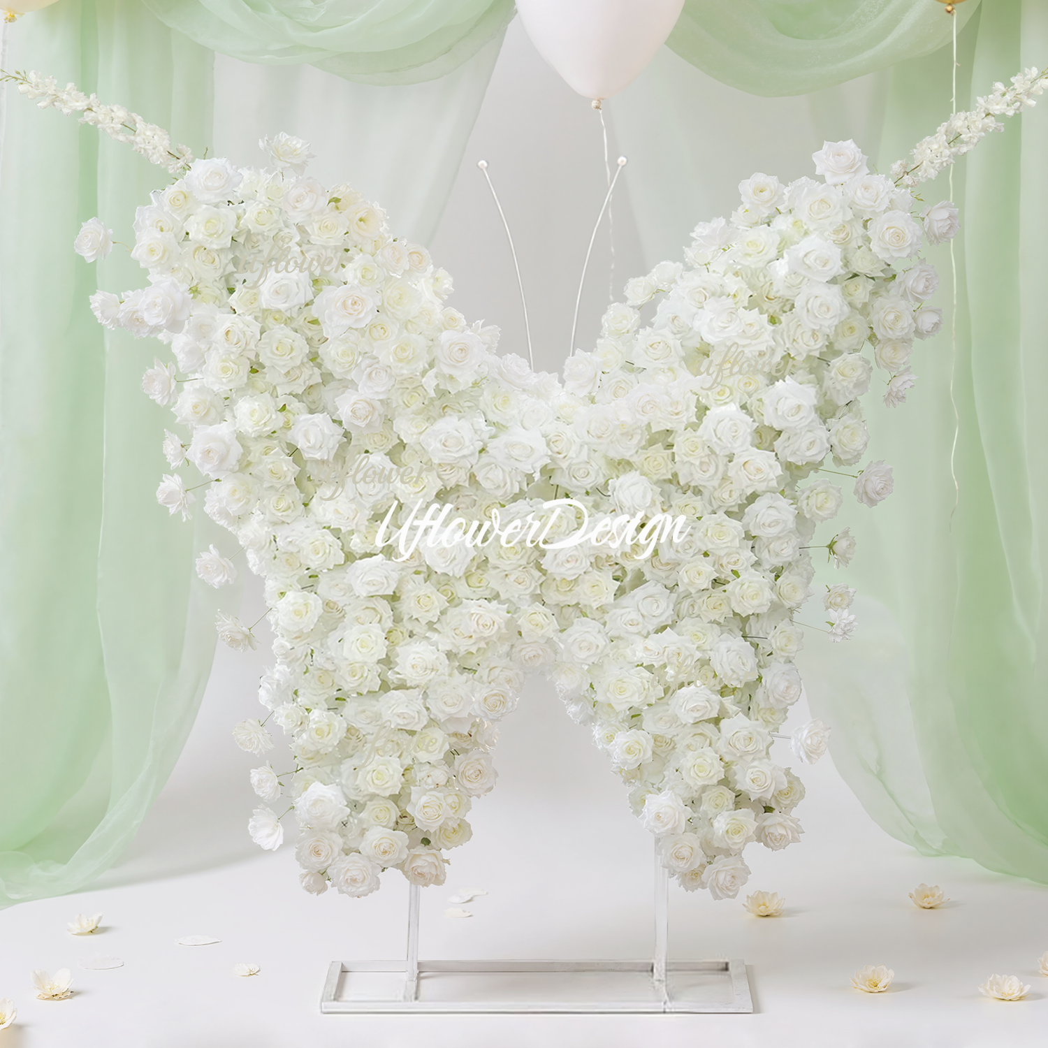 Uflower White Rose Butterfly Shaped Arch Wedding Party Backdrop Decor